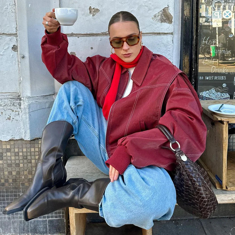 SEMMY - RED LEATHER JACKET